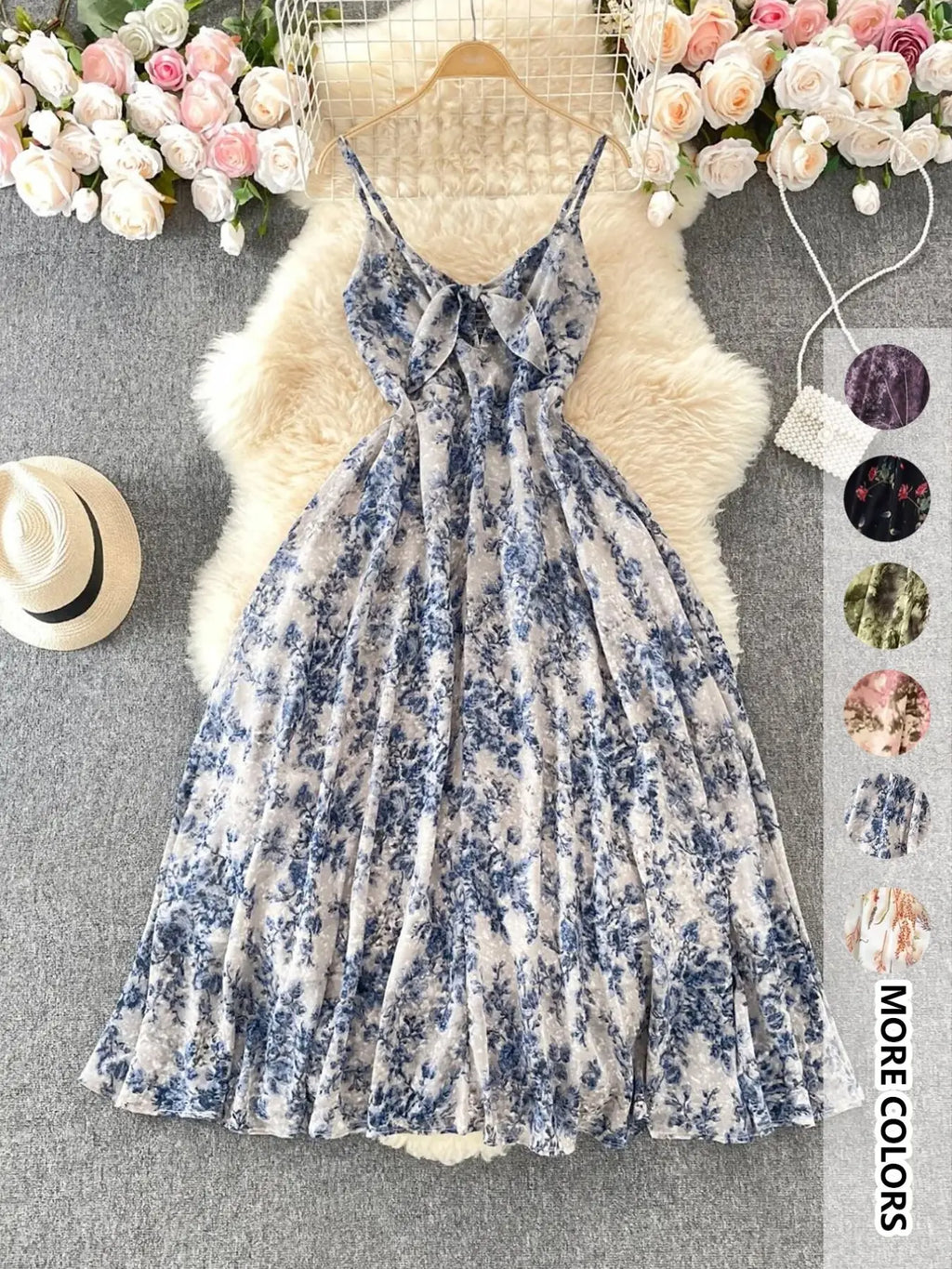 Chicbeautyy Women's Boho Style Floral-Print Spaghetti Strap Cami Dress