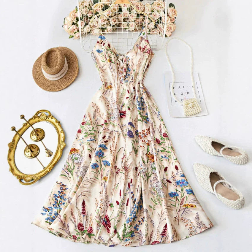 Chicbeautyy Women's Boho Style Floral-Print Spaghetti Strap Cami Dress