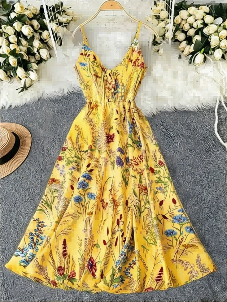 Chicbeautyy Women's Boho Style Floral-Print Spaghetti Strap Cami Dress