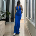 Solid Color Sleeveless  V neck Halter Strap Backless Dress