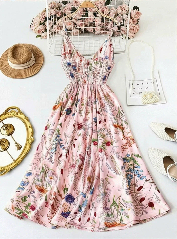 Chicbeautyy Women's Boho Style Floral-Print Spaghetti Strap Cami Dress