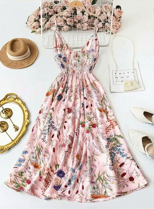 Chicbeautyy Women's Boho Style Floral-Print Spaghetti Strap Cami Dress