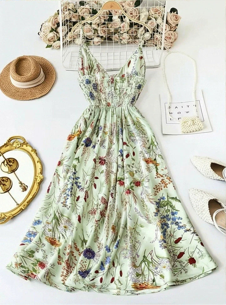 Chicbeautyy Women's Boho Style Floral-Print Spaghetti Strap Cami Dress